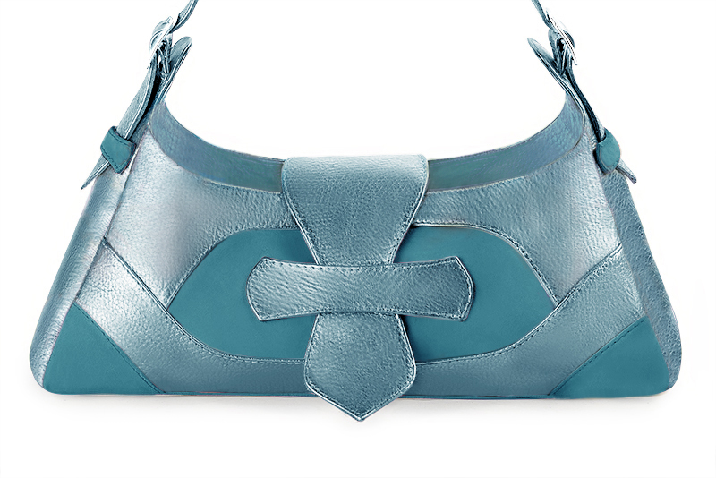 Dress handbag in peacock blue leather - Profile view
